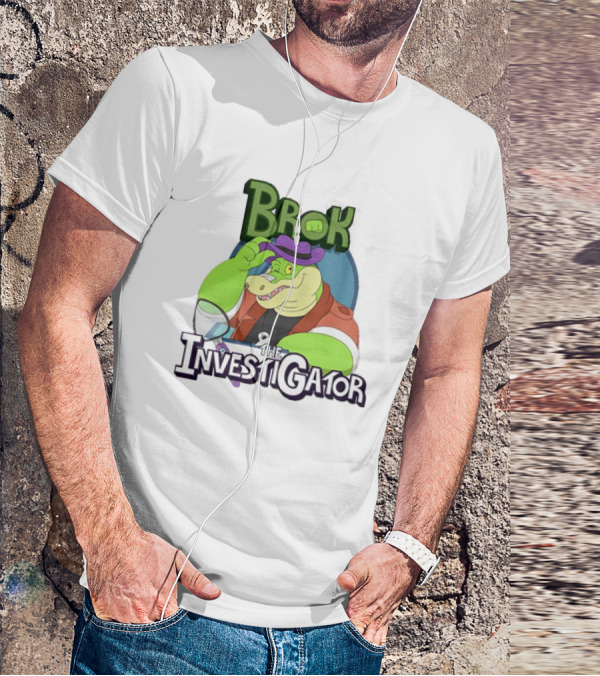 Brok The Investigator Gator Detective With Magnifying Glass And Purple Hat T-Shirt