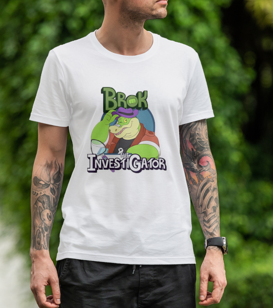 Brok The Investigator Gator Detective With Magnifying Glass And Purple Hat T-Shirt