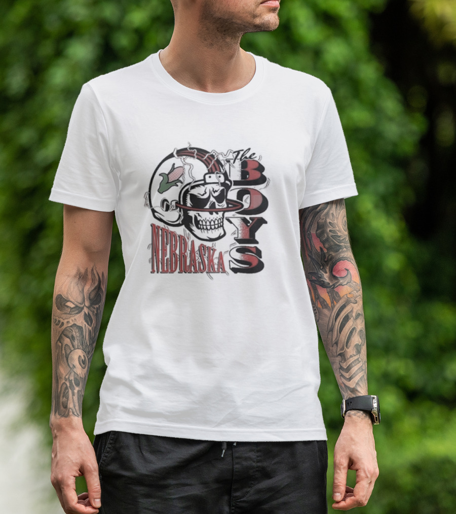Nebraska Cornhuskers The Boys Skull Helmet Lightning T-Shirt