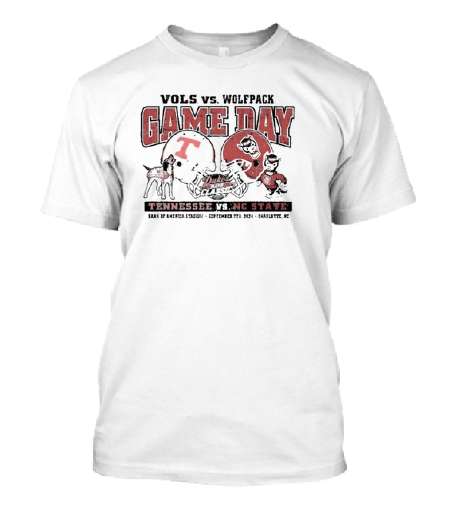 Vols Vs. Wolfpack Tennessee Vs. NC State Duke's Mayo Classic Game Day September 7th, 2024 Bank Of America Stadium Charlotte, NC T-Shirt