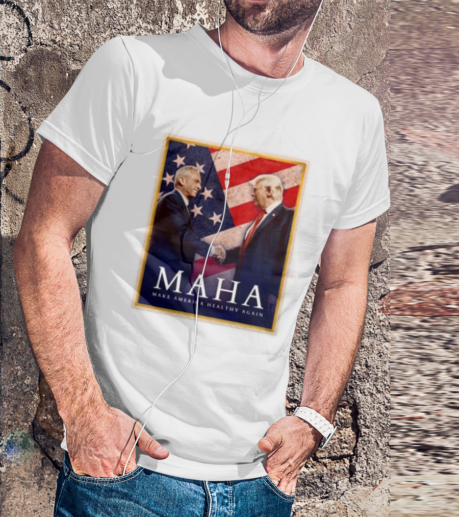 MAHA Make America Healthy Again Trump Kennedy American Flag Background T-Shirt