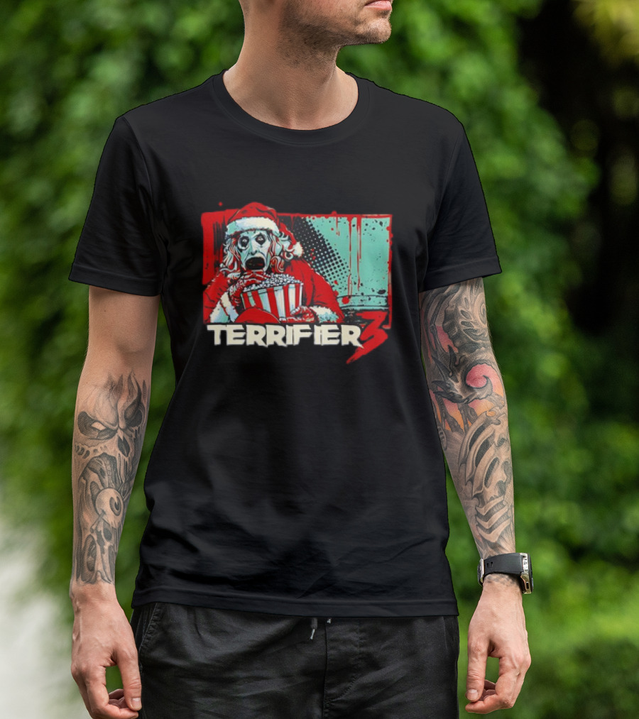 Terrifier 3 Santa Popcorn Horror Scene T-Shirt