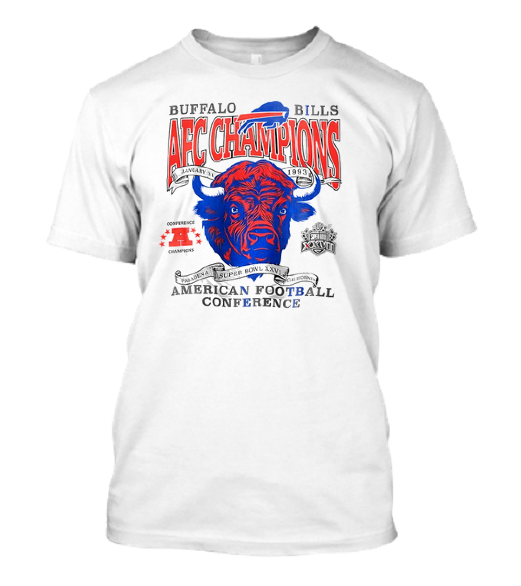 Buffalo Bills AFC Champions January 31 1993 American Football Conference Super Bowl XXVII Pasadena California Vintage T-Shirt