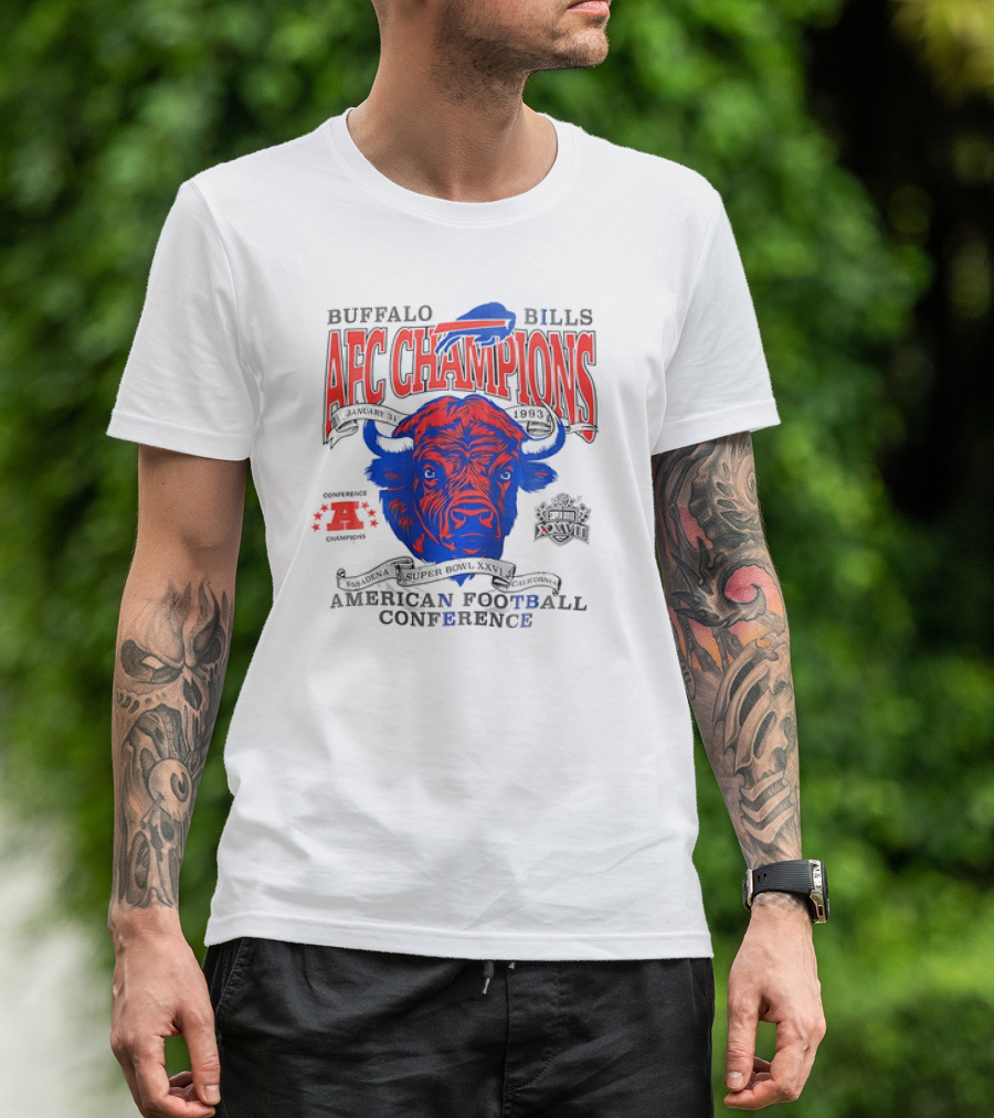 Buffalo Bills AFC Champions January 31 1993 American Football Conference Super Bowl XXVII Pasadena California Vintage T-Shirt