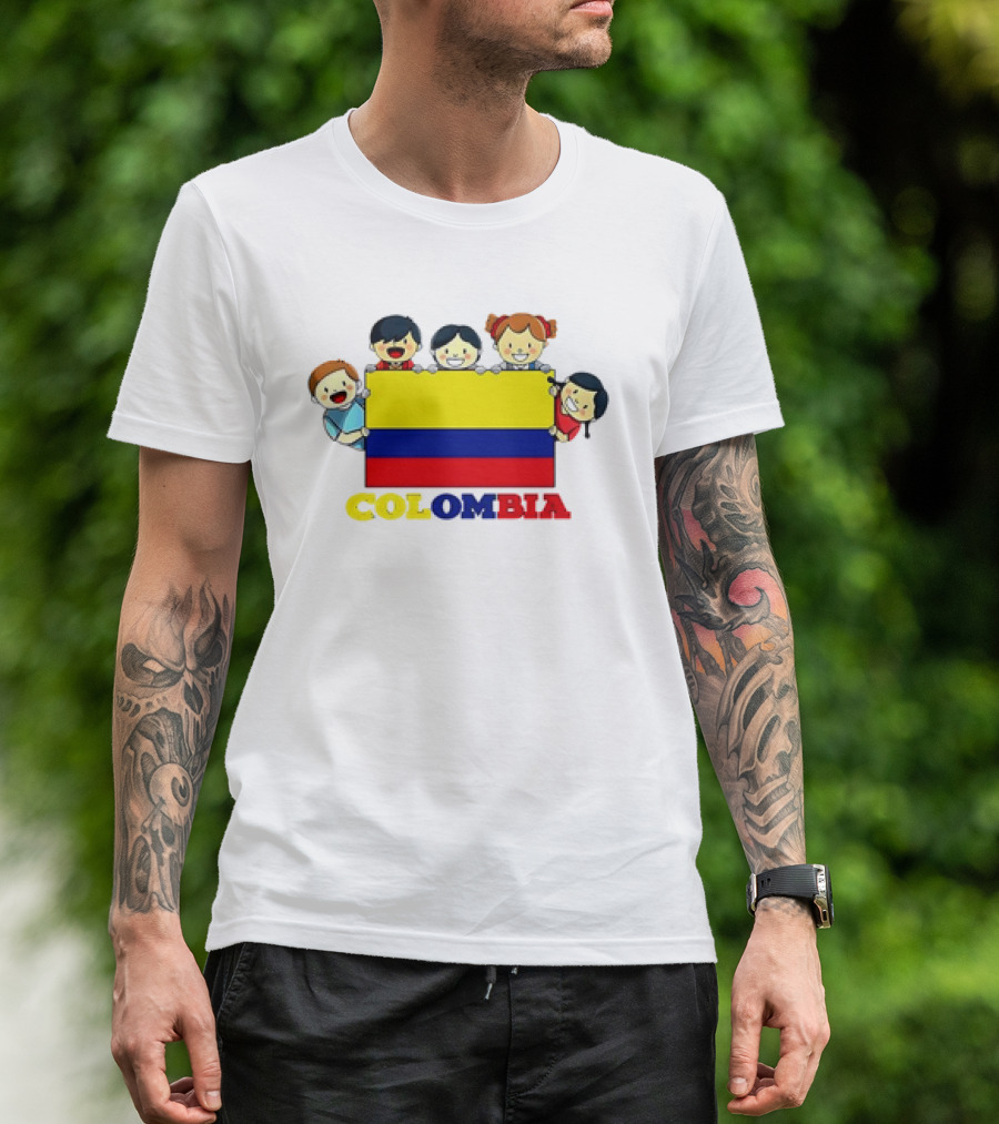 Colombia Flag Hispanic Heritage Month Cartoon Kids Colombian Flag T-Shirt
