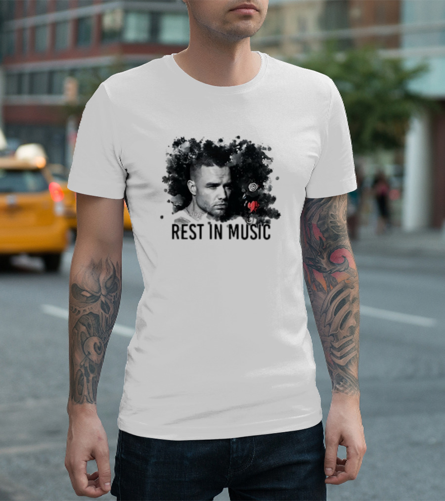 Liam Payne Rest in Music Portrait with Artistic Black and Red Accents T-Shirt