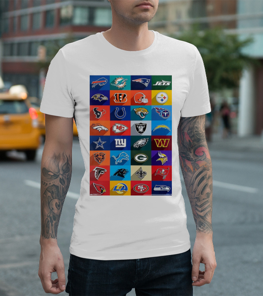 NFL Football Teams Logos All 32 Franchises T-Shirt