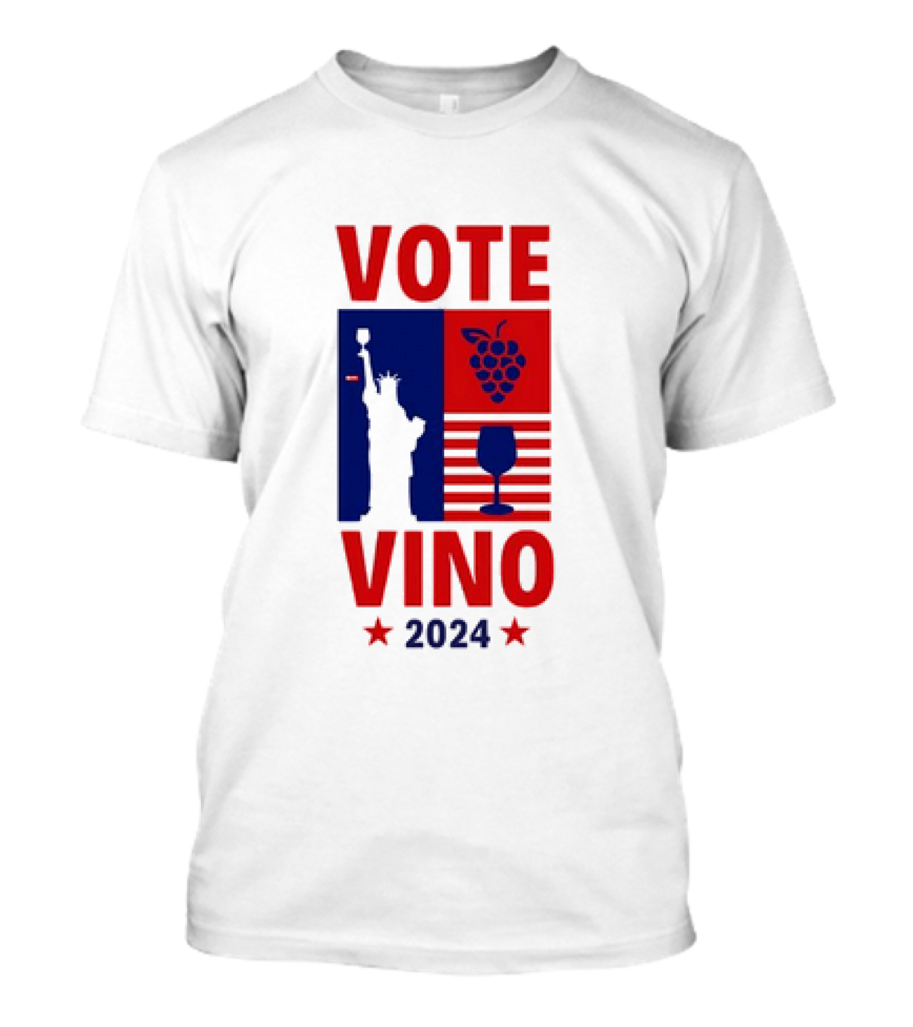 VOTE VINO 2024 Statue Liberty Grapes Wine Glass American Flag T-Shirt