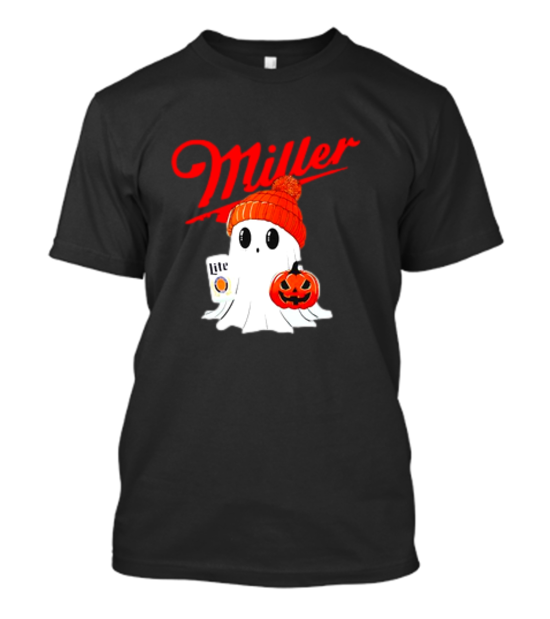 Miller Lite Halloween Ghost Pumpkin Beanie T-Shirt