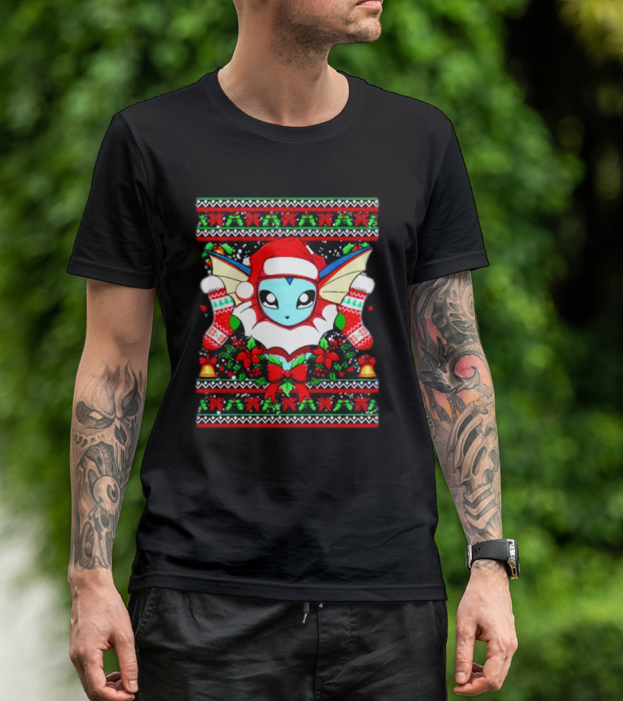 Vaporeon Santa Hat Christmas Pokemon Character Anime Holiday T-Shirt