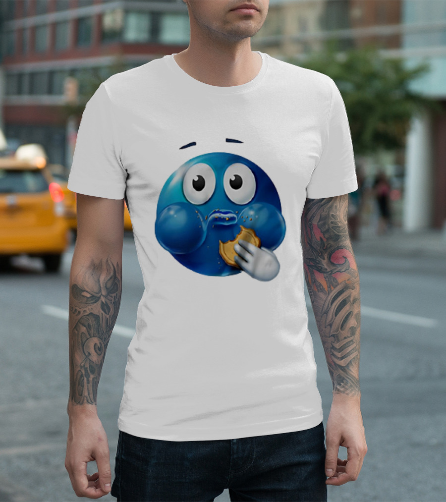 Blue Emoji with Cookie Meme T-Shirt