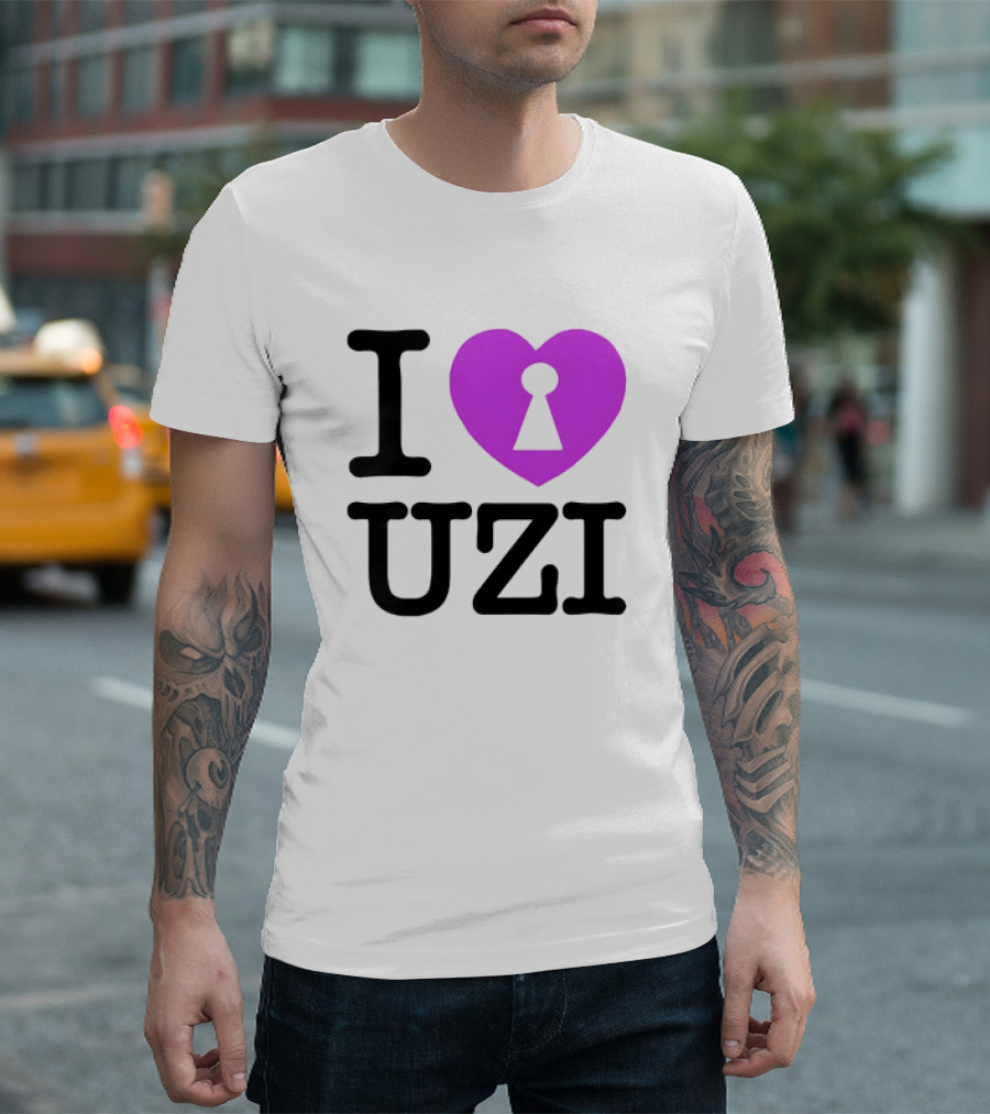 I Heart Uzi Keyhole Symbol in Purple T-Shirt