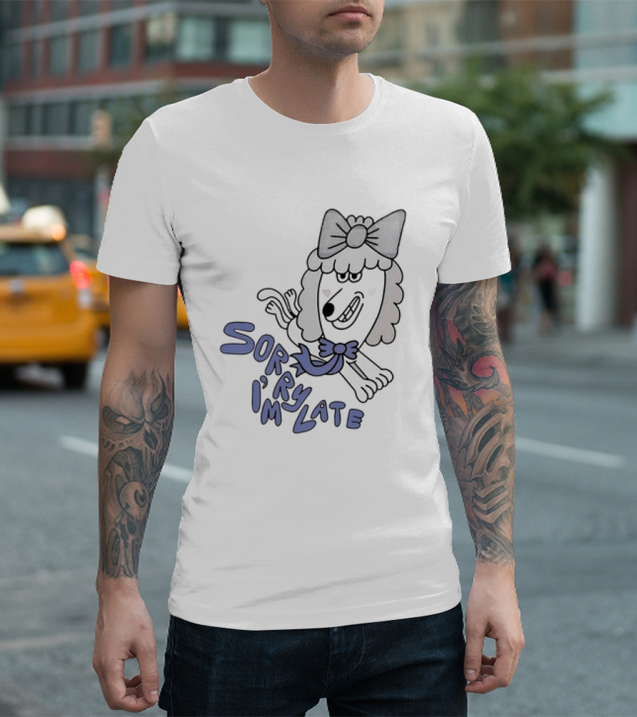 Sorry I'm Late Lazy Oaf Dog with Bow and Scarf T-Shirt