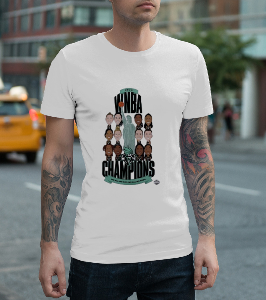 New York Liberty 2024 WNBA Champions Statue of Liberty Teammates Roster T-Shirt