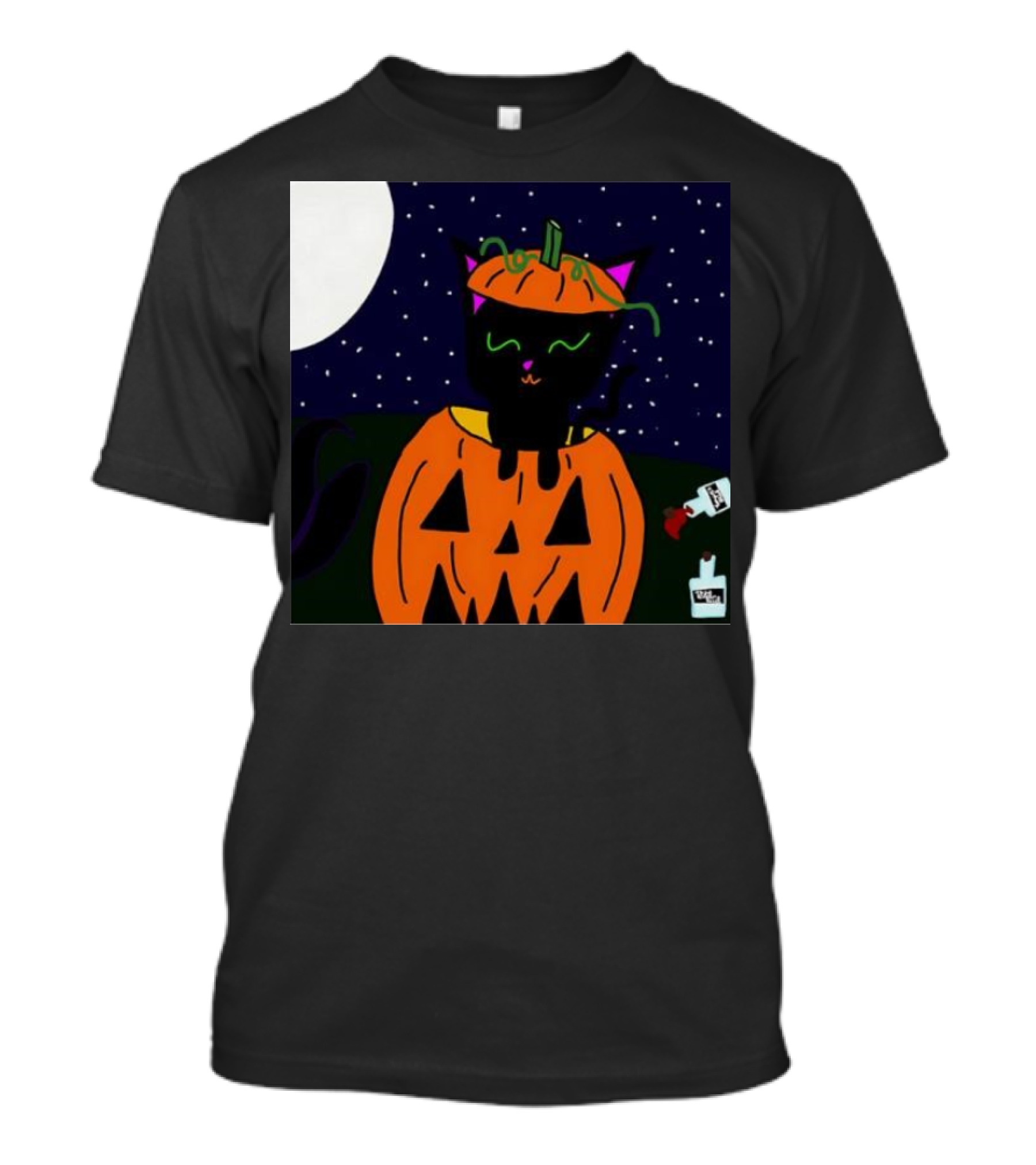 Cat O’Lantern Halloween Black Cat In Pumpkin Under Moon With Milk Carton T-Shirt