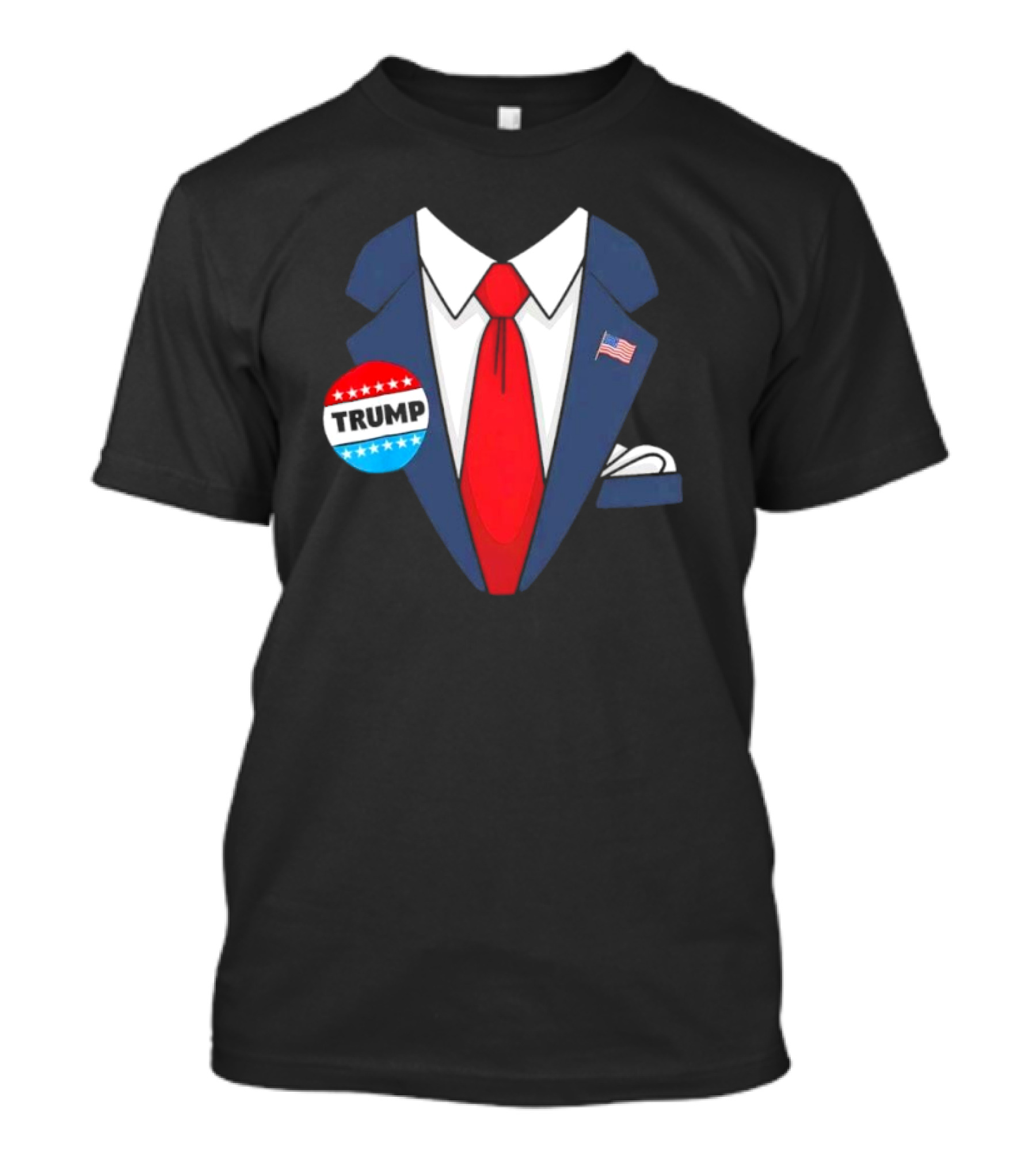Trump Suit Red Tie Badge USA Flag Halloween Costume T-Shirt