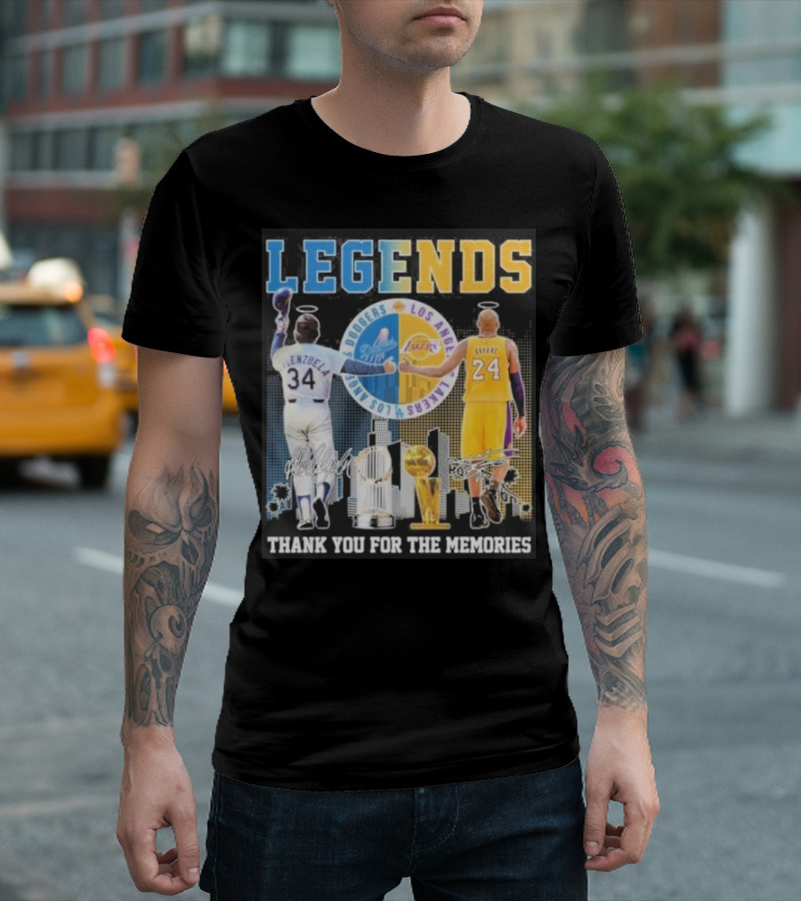 LEGENDS Fernando Valenzuela Kobe Bryant Dodgers Lakers Thank You for the Memories T-Shirt