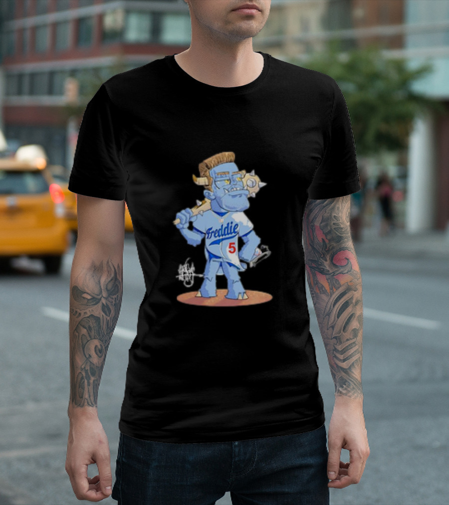 Monster Freddie Los Angeles Baseball Player Cartoon Character T-Shirt