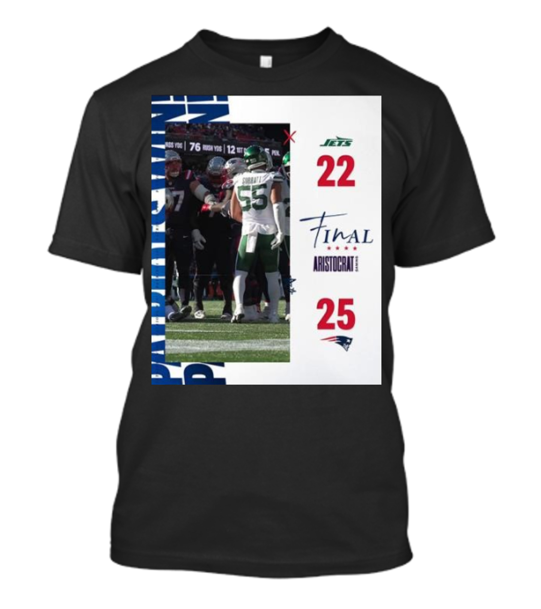 New England Patriots 25-22 New York Jets Final Score NFL Aristocrat Game Day Highlights T-Shirt