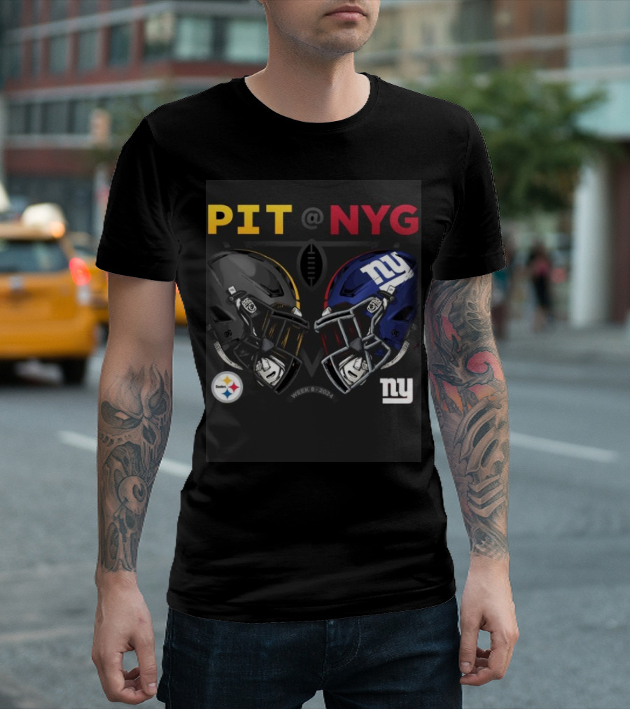 PIT @ NYG Week 8 2024 Pittsburgh Steelers New York Giants NFL Matchup Helmets T-Shirt