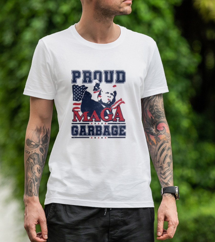 Proud MAGA Garbage Trump 2024 USA Flag T-Shirt