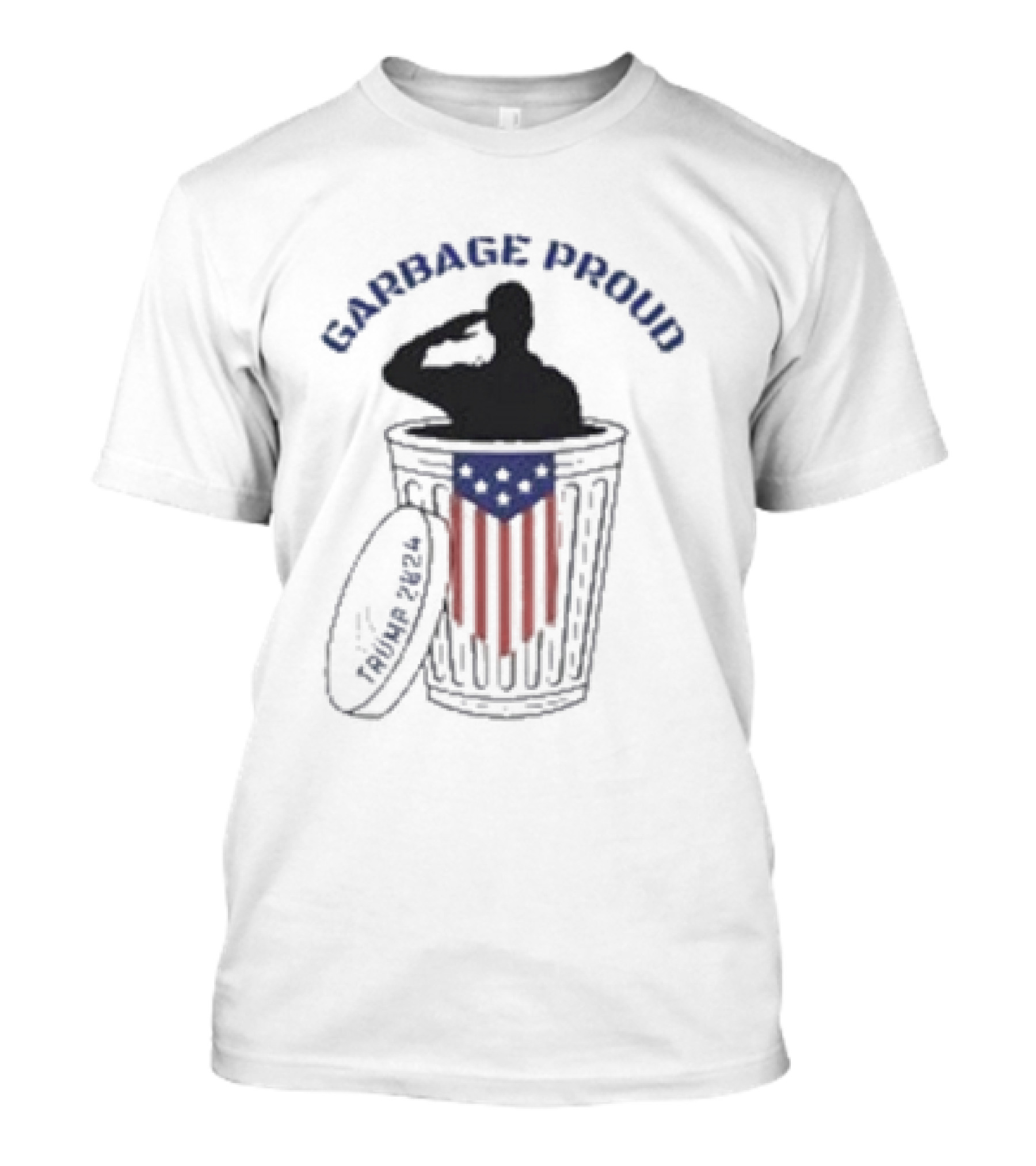 Garbage Proud Trump 2024 USA Salute In Trash Can With American Flag T-Shirt