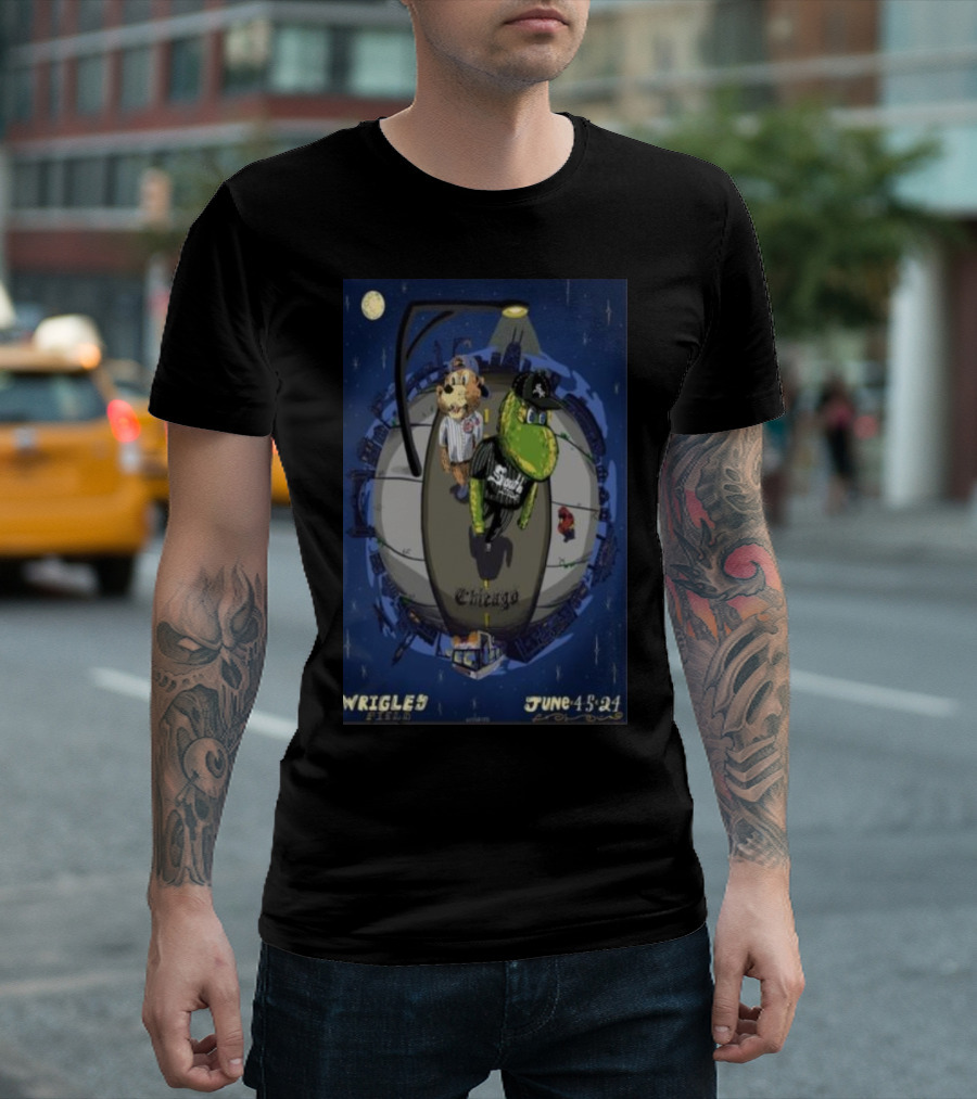 White Sox X Cubs June 4-5 2024 At Wrigley Field Chicago Night Scene T-Shirt
