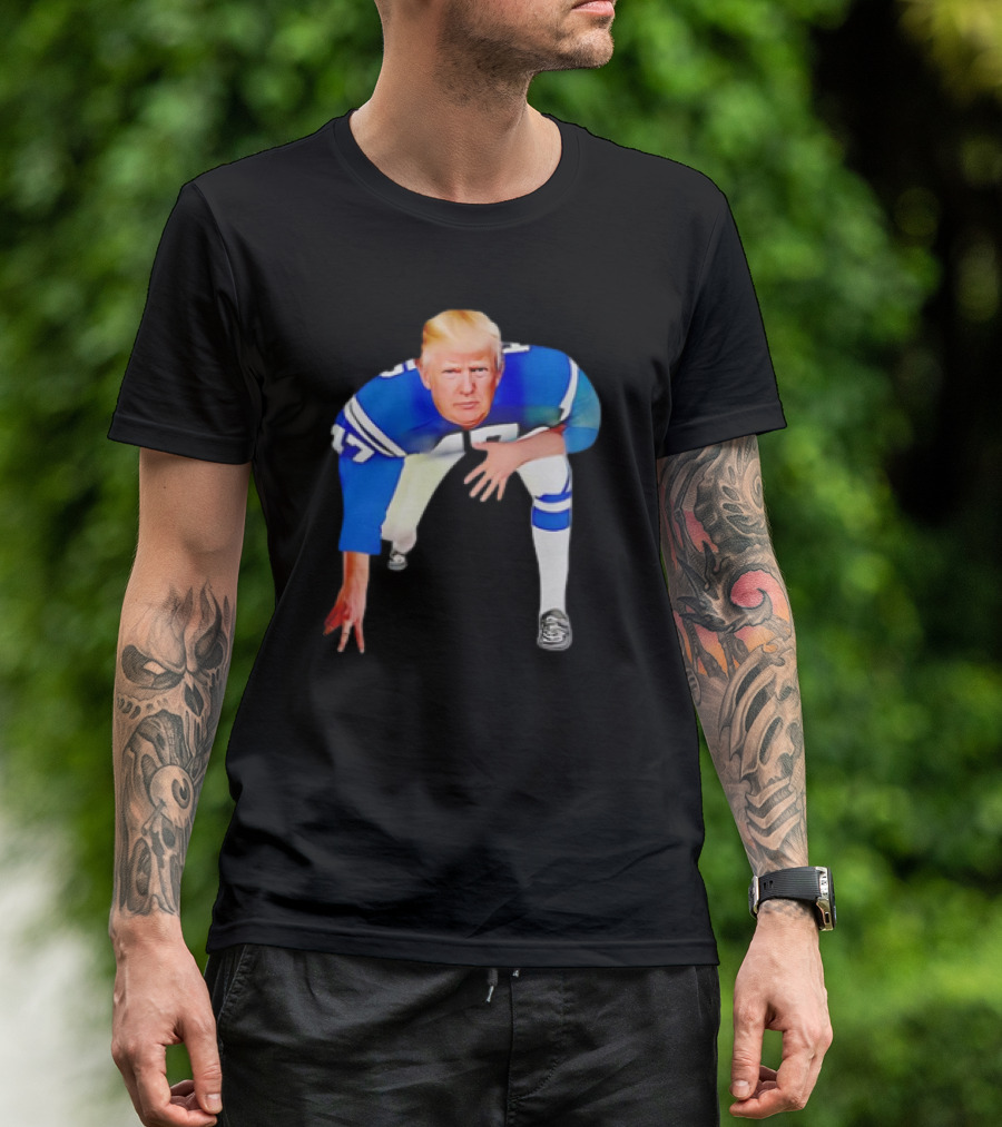 All American Donald Trump Football Player In Blue And White Jersey T-Shirt