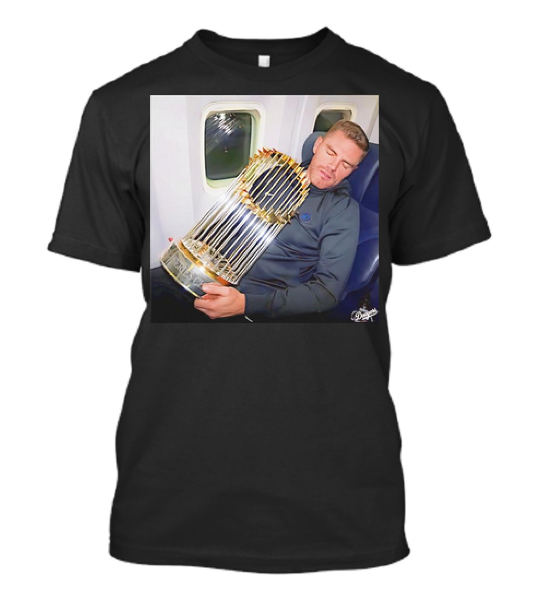 Freddie Freeman Sleeping With World Series Trophy On Plane T-Shirt