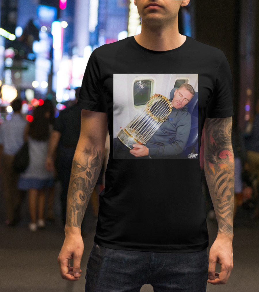 Freddie Freeman Sleeping With World Series Trophy On Plane T-Shirt