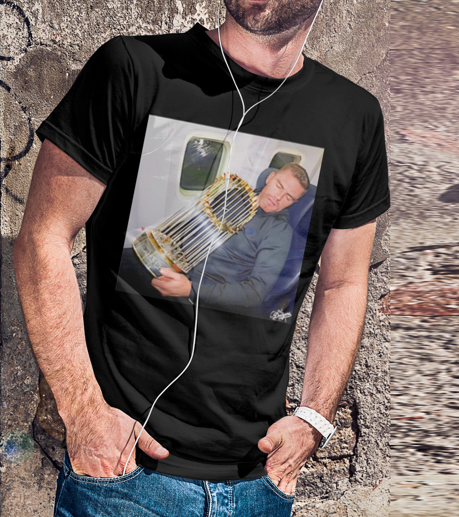 Freddie Freeman Sleeping With World Series Trophy On Plane T-Shirt
