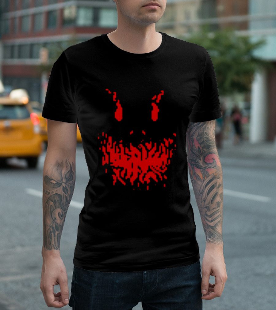 Scary Red Pixelated Joker Face T-Shirt