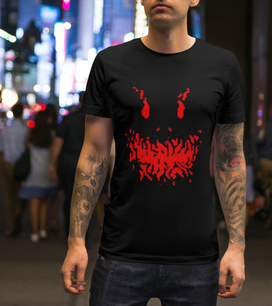Scary Red Pixelated Joker Face T-Shirt