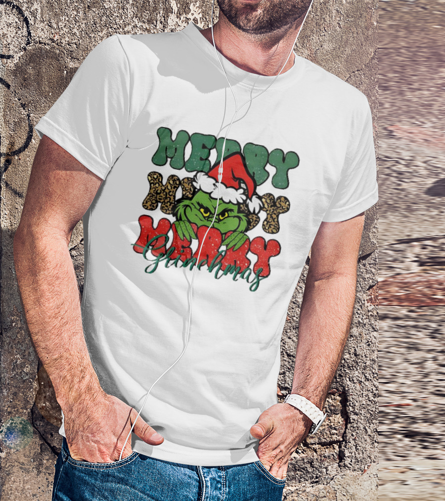 Merry Grinchmas 2024 Santa Hat Christmas Grinch T-Shirt
