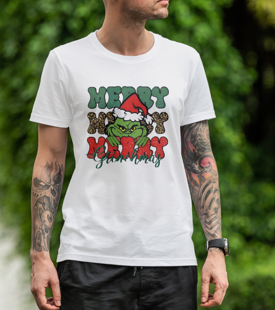 Merry Grinchmas 2024 Santa Hat Christmas Grinch T-Shirt