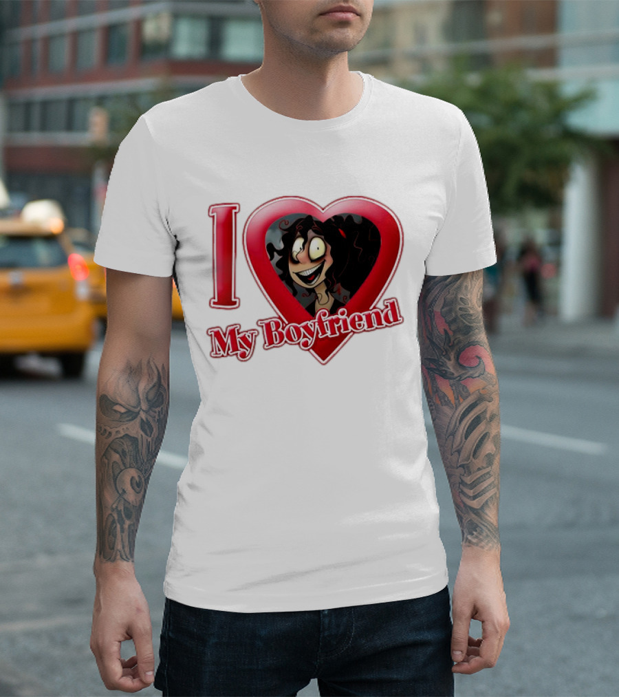 I Love My Boyfriend Heart Cartoon Face T-Shirt