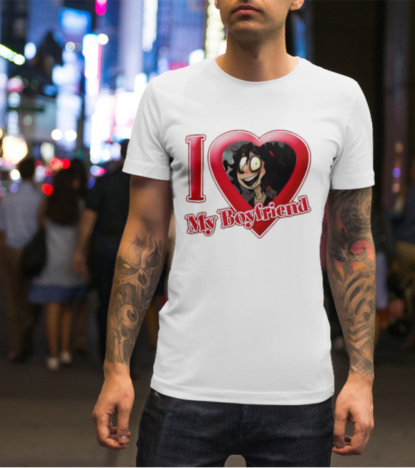 I Love My Boyfriend Heart Cartoon Face T-Shirt