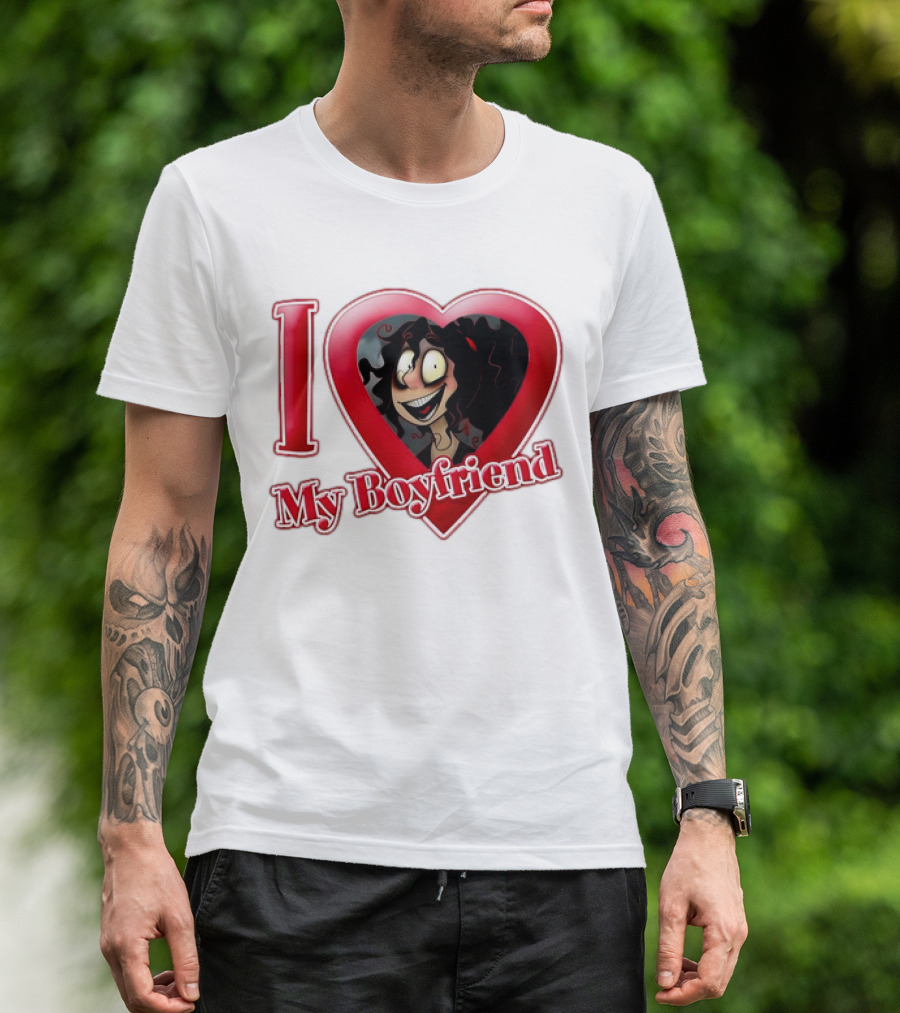 I Love My Boyfriend Heart Cartoon Face T-Shirt
