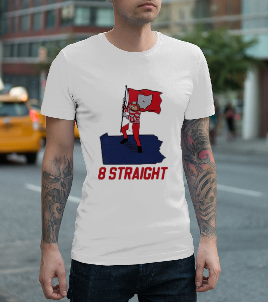 Ohio State Buckeyes Brutus Holding Flag 8 Straight T-Shirt