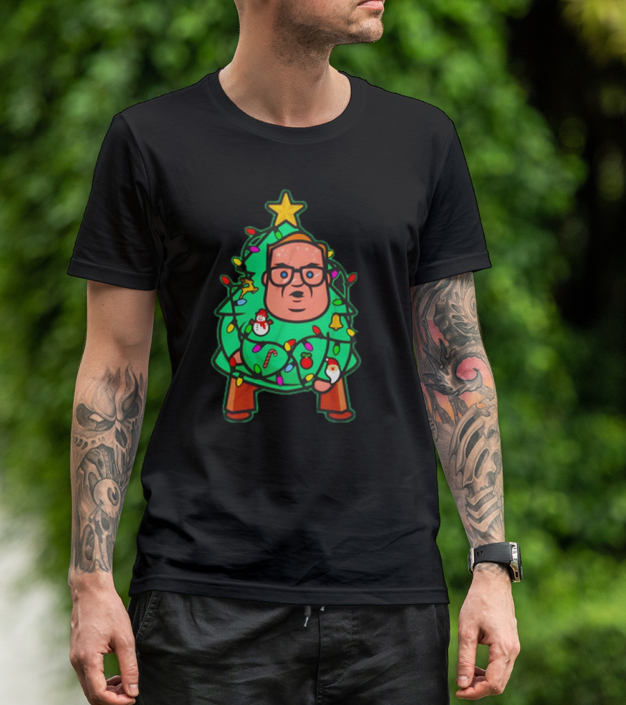 Foley Christmas Tree Lights Cartoon Character With Star And Decorated Ornaments T-Shirt