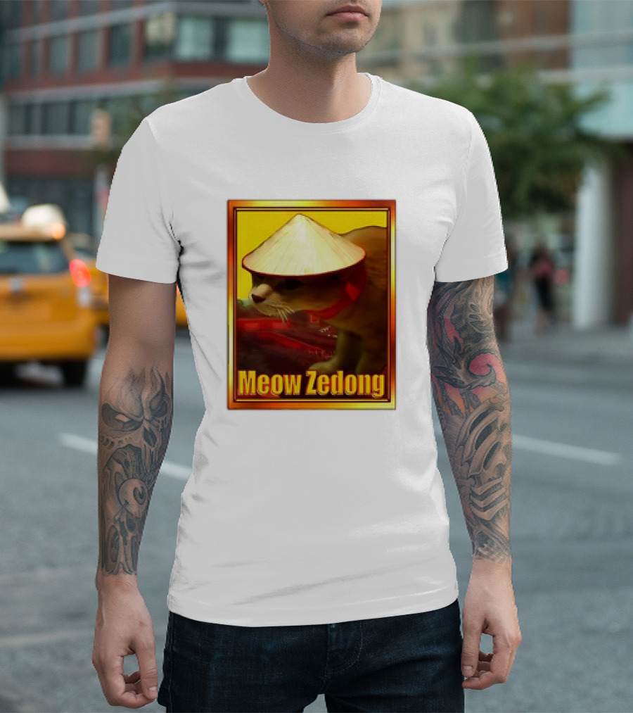 Meow Zedong Cat with Traditional Hat Meme T-Shirt