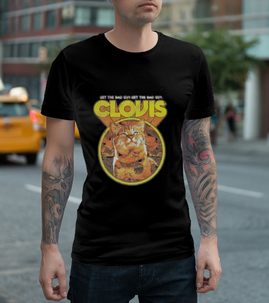 Clovis Get the Bad Guy Retro Attack Cat T-Shirt