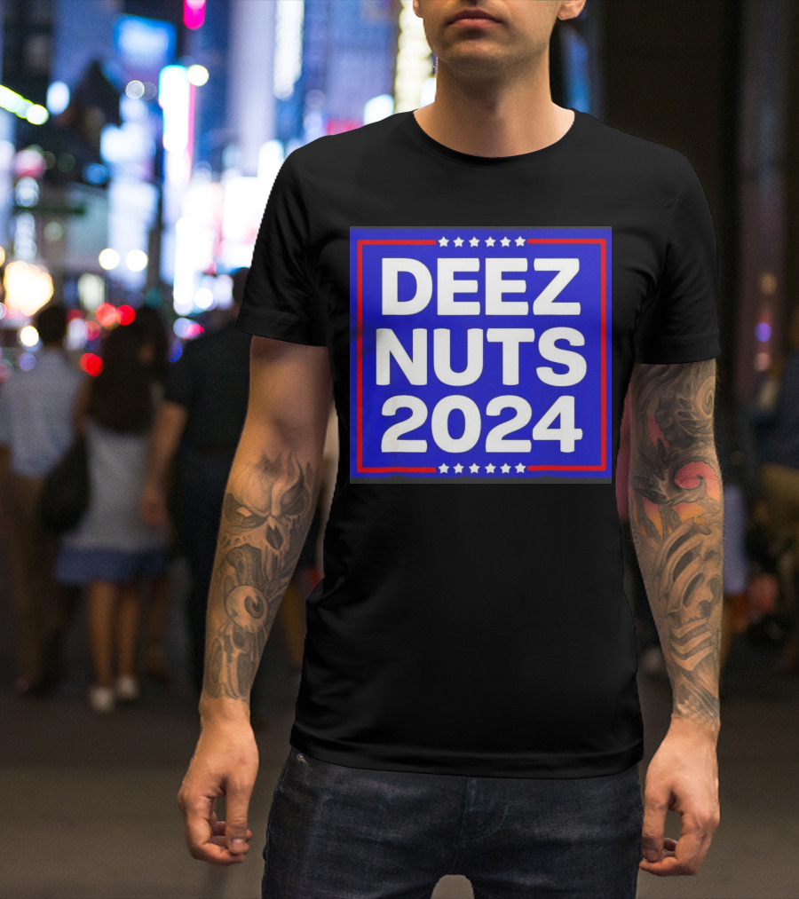 DEEZ NUTS 2024 Campaign Stars Bold Typography T-Shirt