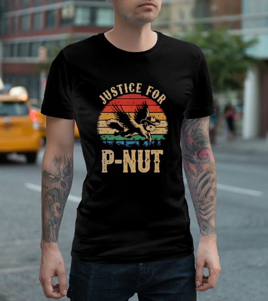 Justice For P-Nut Vintage Squirrel Lover Retro Sunset T-Shirt