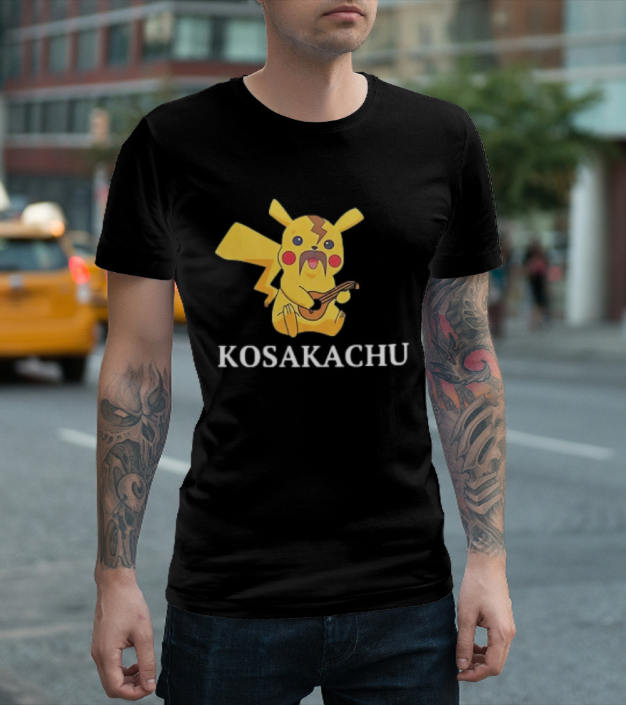 Kosakachu Pikachu Playing Guitar with Moustache T-Shirt