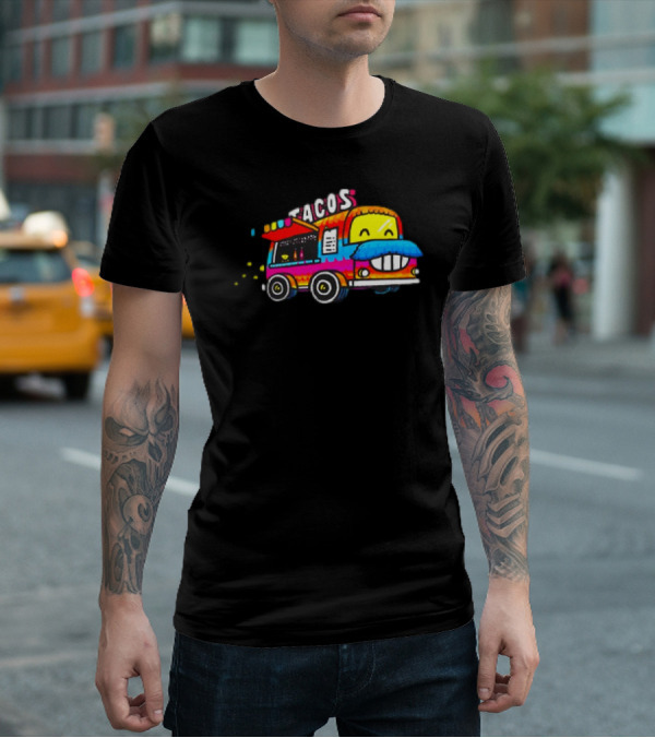 Tacos Tuesdays Colorful Food Truck With Happy Face T-Shirt