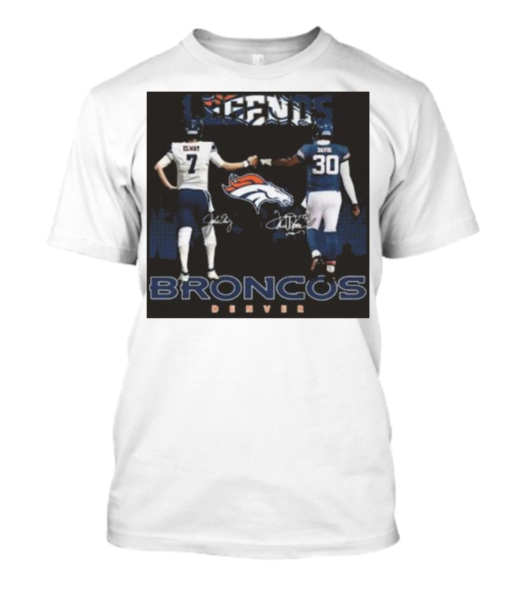 Legends Denver Broncos John Elway Terrell Davis Signatures 7 30 T-Shirt