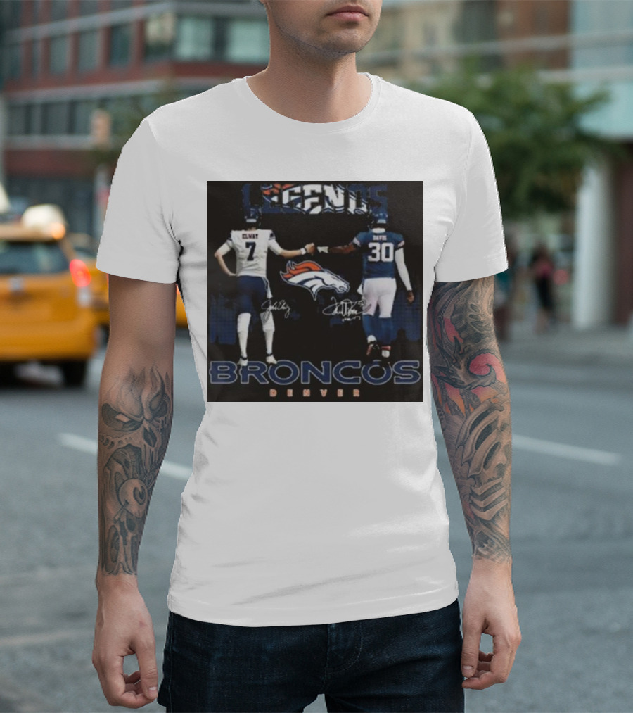 Legends Denver Broncos John Elway Terrell Davis Signatures 7 30 T-Shirt