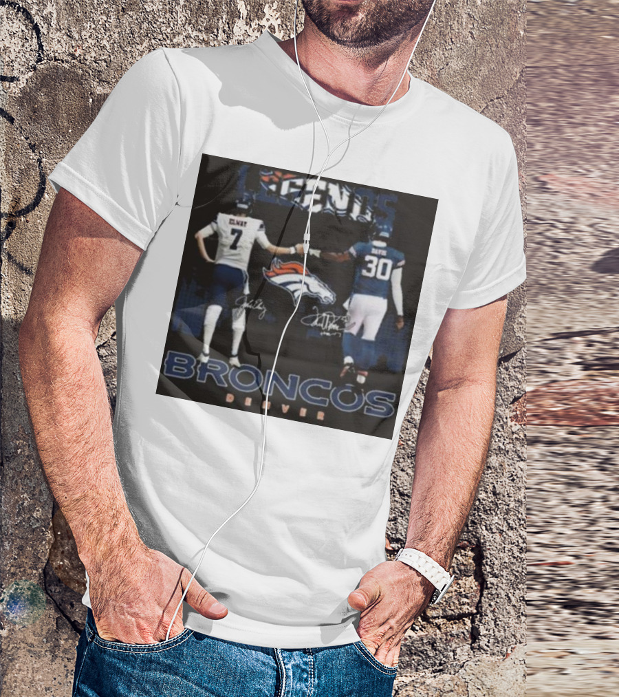 Legends Denver Broncos John Elway Terrell Davis Signatures 7 30 T-Shirt