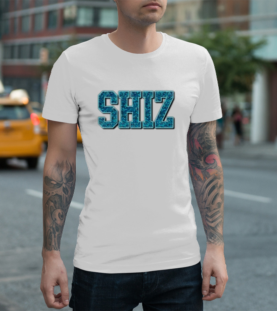 SHIZ Glitter Bold Blue Text T-Shirt